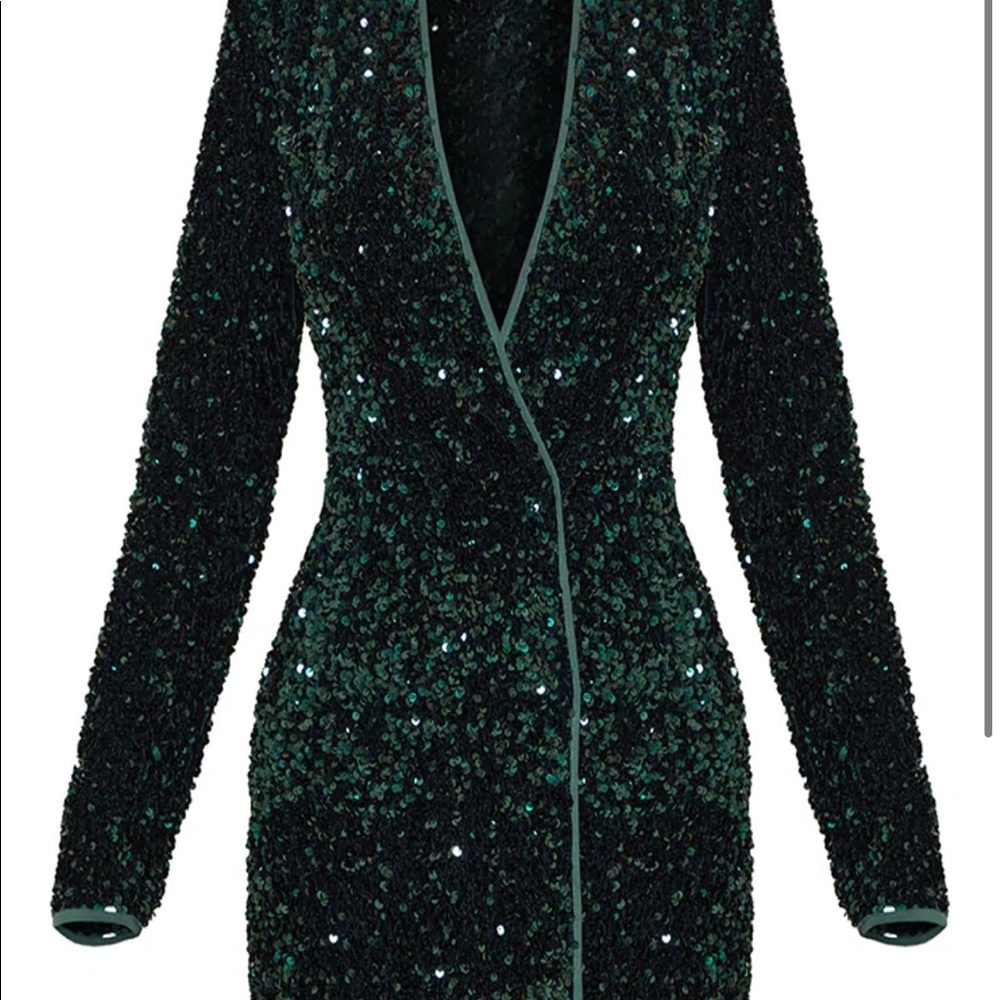 Emerald Green Sequin Long Sleeve Blazer